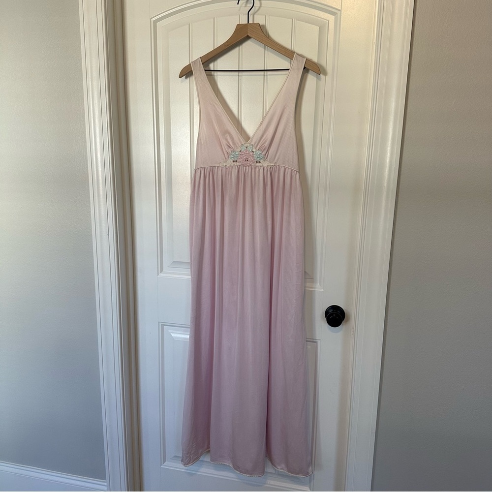 Vintage Nightgown Long Pastel Retro Pink Elegant Slip Dress Floral Size Medium - Picture 4 of 9